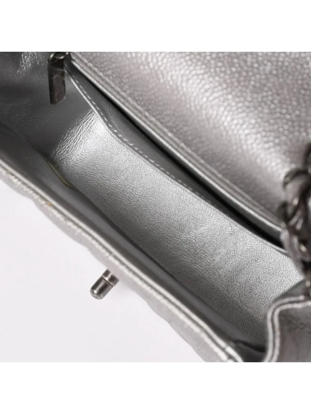 Chanel Mini Quilted 17 S Flap S Chain Shoulder Bag CC Logo Caviar Leather Silver